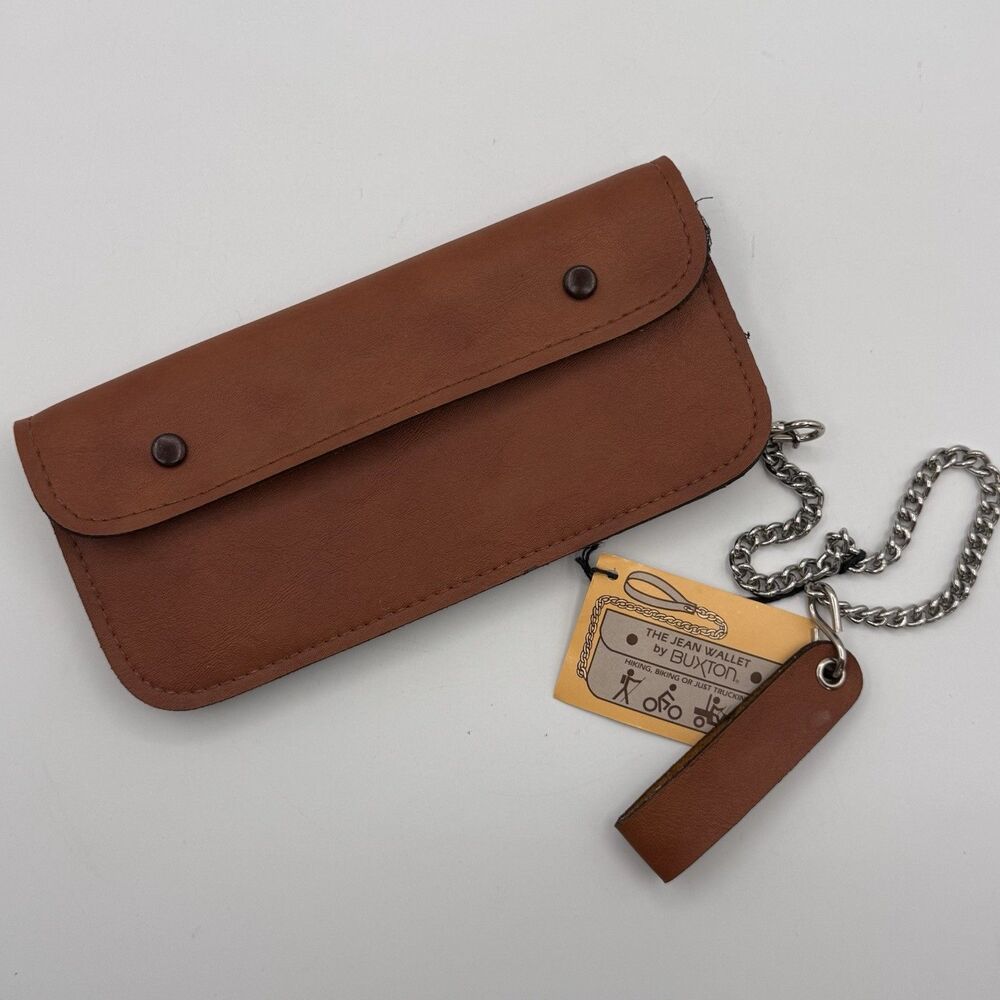 Vintage Buxton Brown Leather Trucker Biker Chain Wallet 8.5 in x 4 in